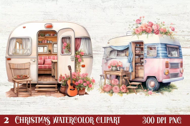 Watercolor Caravan Clipart, Caravan Clipart, Caravan
