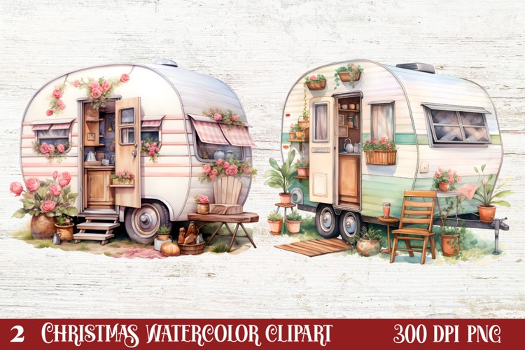Watercolor Caravan Clipart, Caravan Clipart, Caravan