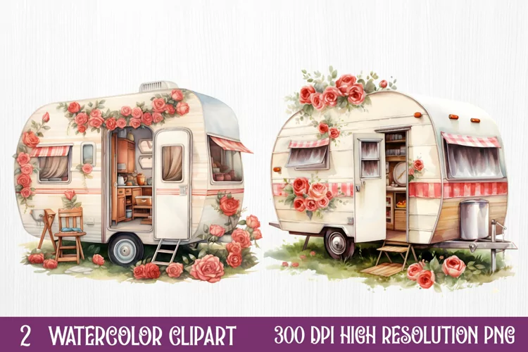 Watercolor Caravan Sublimation Clipart