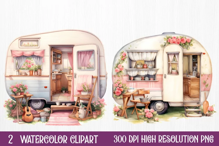 Watercolor Caravan Sublimation Clipart