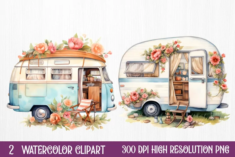 Watercolor Caravan Sublimation Clipart