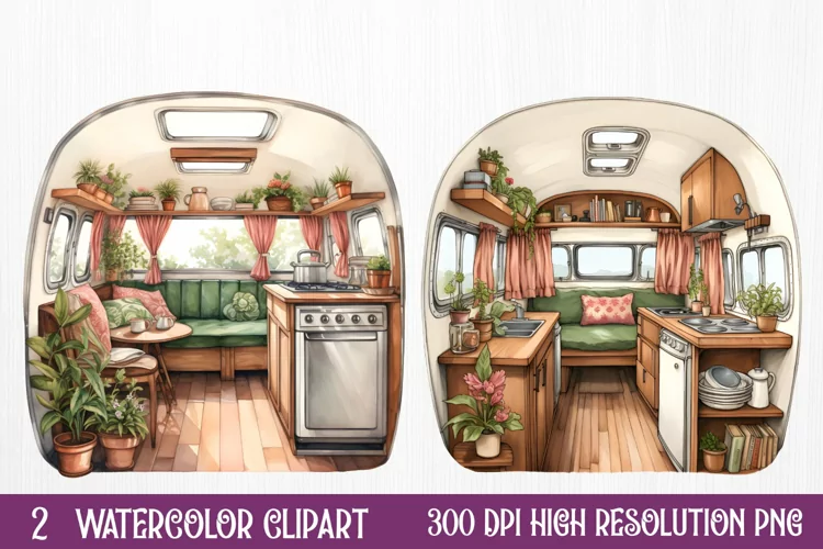 Watercolor Caravan Sublimation Clipart