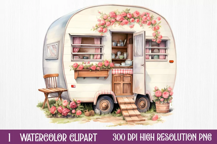 Watercolor Caravan Sublimation Clipart