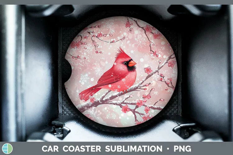 Watercolor Cardinal Car Coaster Sublimation Designs