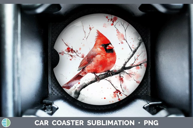 Watercolor Cardinal Car Coaster Sublimation Designs