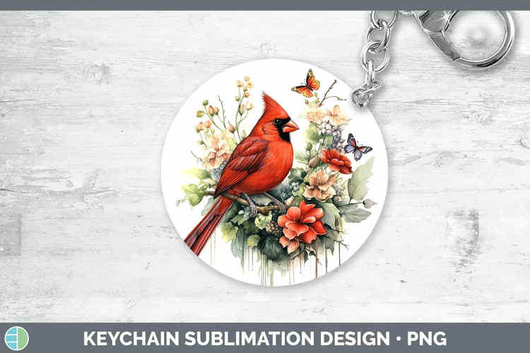 Watercolor Cardinal Keychain | Sublimation Keyring Design