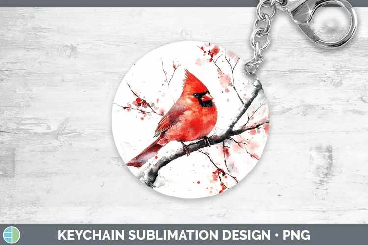 Watercolor Cardinal Keychain Sublimation Keyring Designs