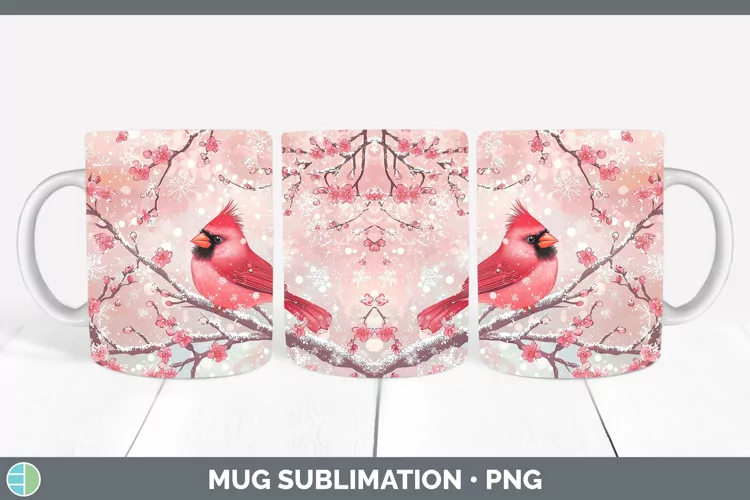 Watercolor Cardinal Mug Wrap Sublimation Coffee Cup Designs