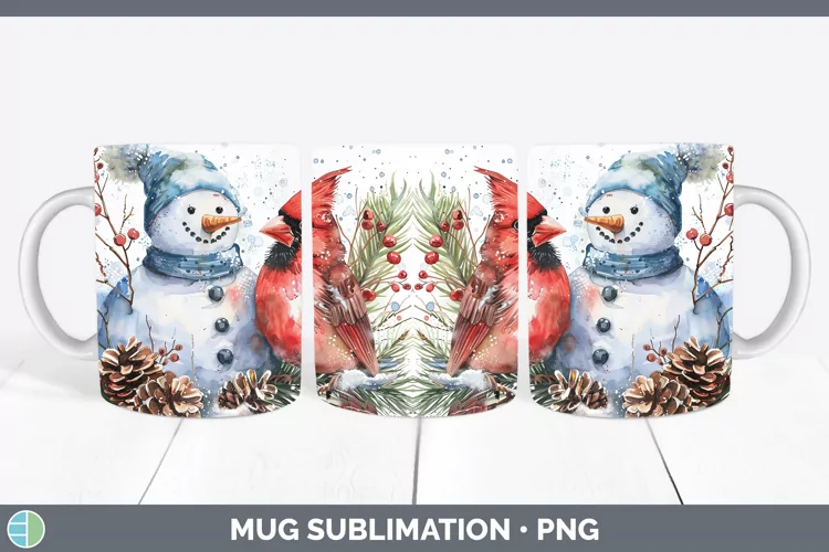 Watercolor Cardinal Mug Wrap Sublimation Coffee Cup Designs