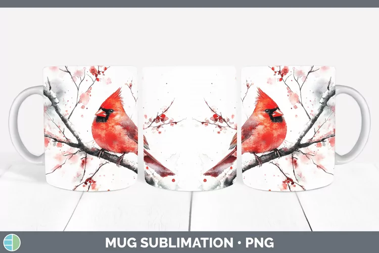 Watercolor Cardinal Mug Wrap Sublimation Coffee Cup Designs