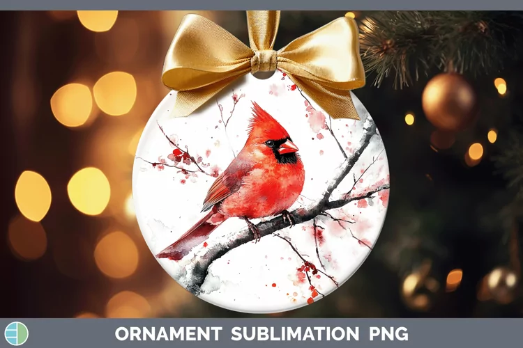 Watercolor Cardinal Ornament Sublimation Bauble Designs
