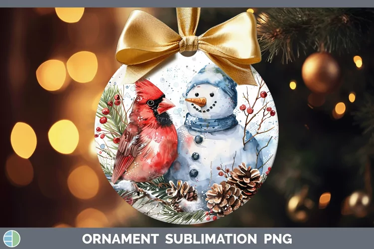 Watercolor Cardinal Ornament Sublimation Bauble Designs