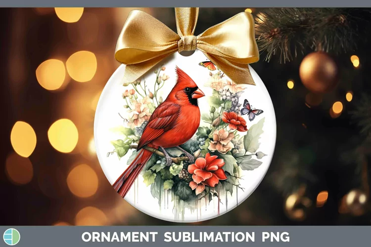 Watercolor Cardinal Ornament Sublimation Bauble Designs