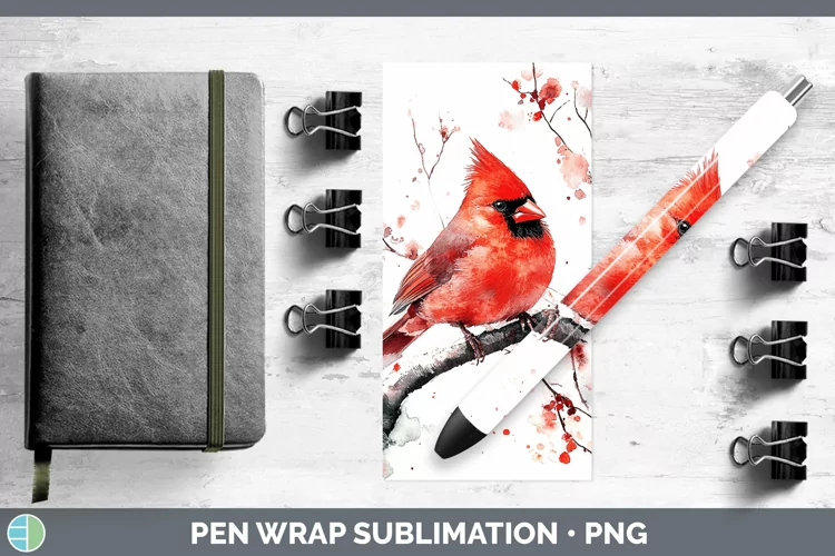 Watercolor Cardinal Pen Wrap Sublimation Pen Designs