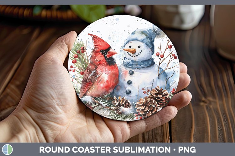 Watercolor Cardinal Round Coaster Sublimation Coaster Design
