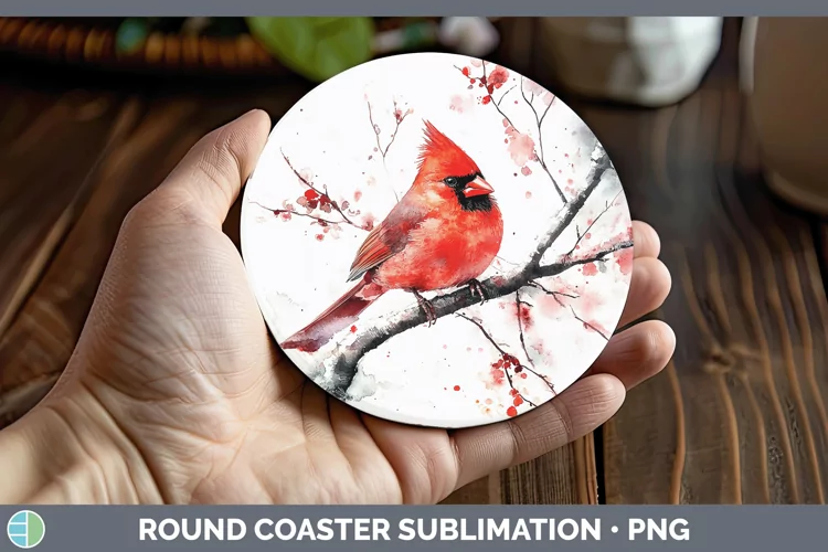 Watercolor Cardinal Round Coaster Sublimation Coaster Design