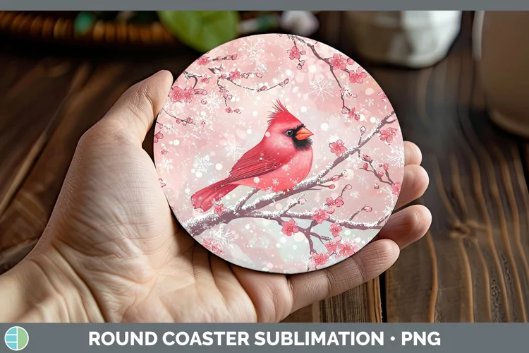 Watercolor Cardinal Round Coaster Sublimation Coaster Design