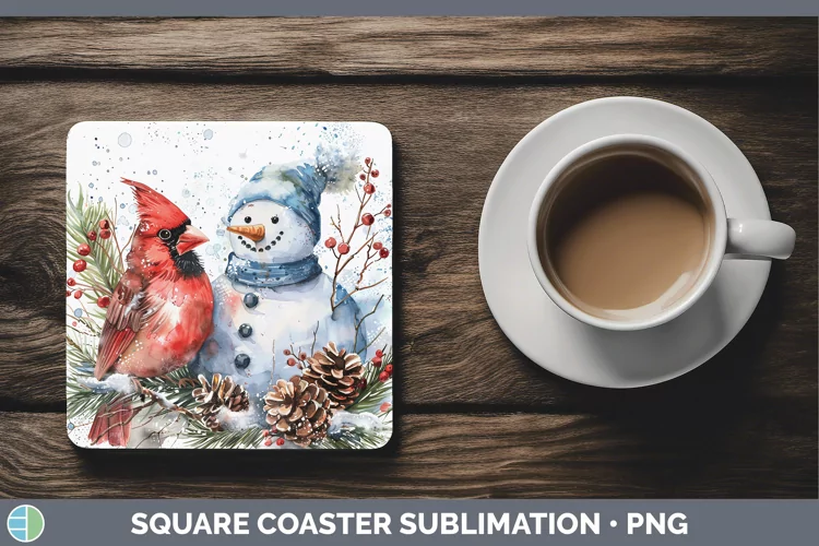Watercolor Cardinal Square Coaster Sublimation Coaster Desig