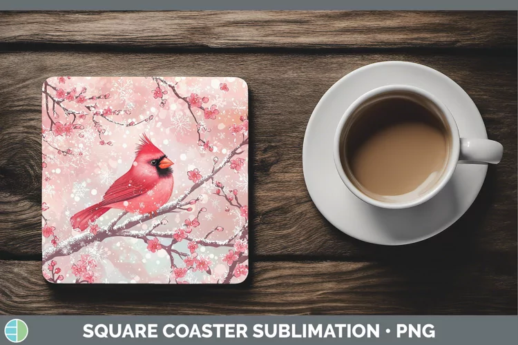 Watercolor Cardinal Square Coaster Sublimation Coaster Desig