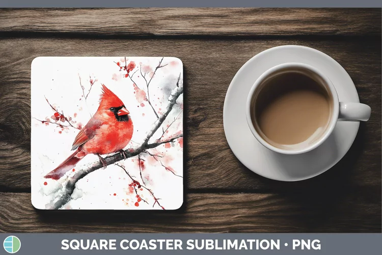 Watercolor Cardinal Square Coaster Sublimation Coaster Desig