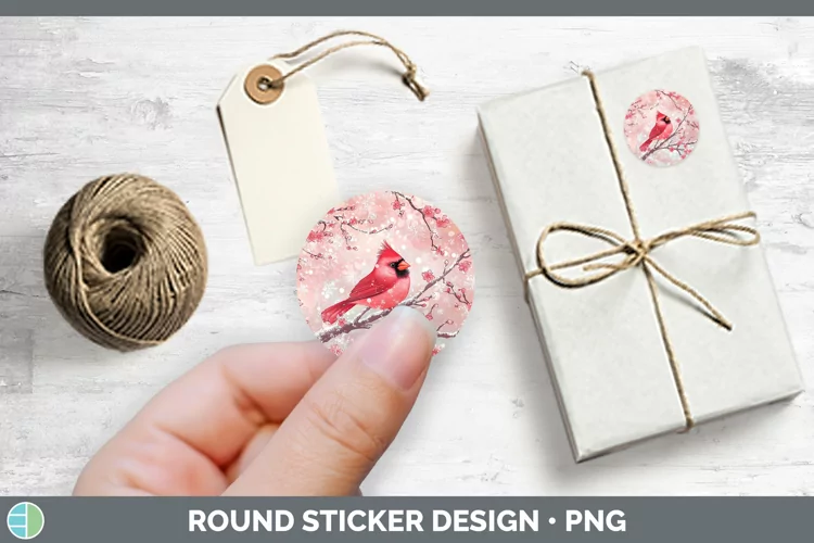 Watercolor Cardinal Stickers | Round Labels Designs