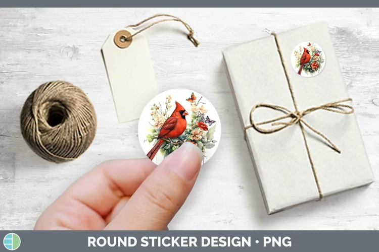 Watercolor Cardinal Stickers | Round Labels Designs