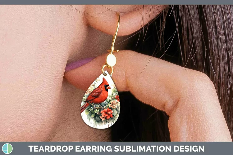 Watercolor Cardinal Teardrop Earrings Sublimation Earrings D
