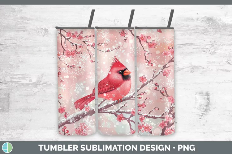 Watercolor Cardinal Tumbler Sublimation 20 oz Skinny Tumbler