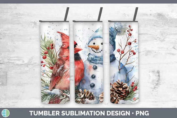 Watercolor Cardinal Tumbler Sublimation 20 oz Skinny Tumbler