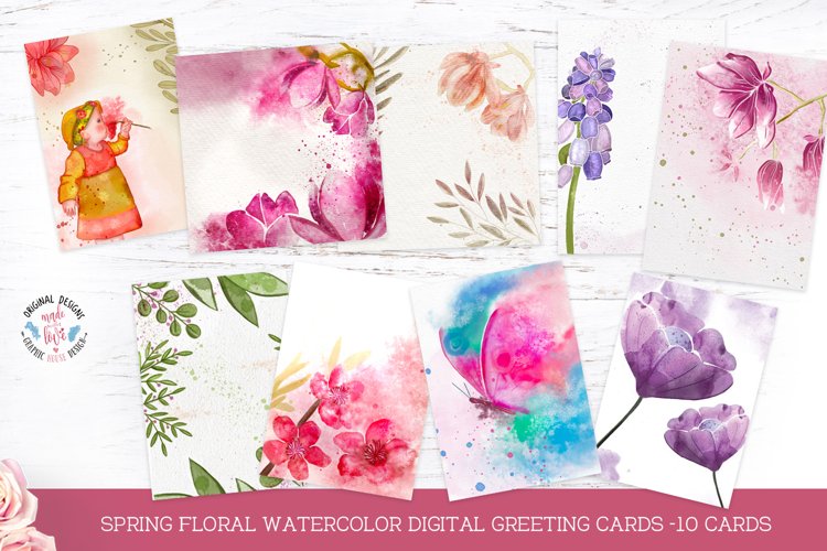 Spring Easter Watercolor Cards with Flowers example image 1