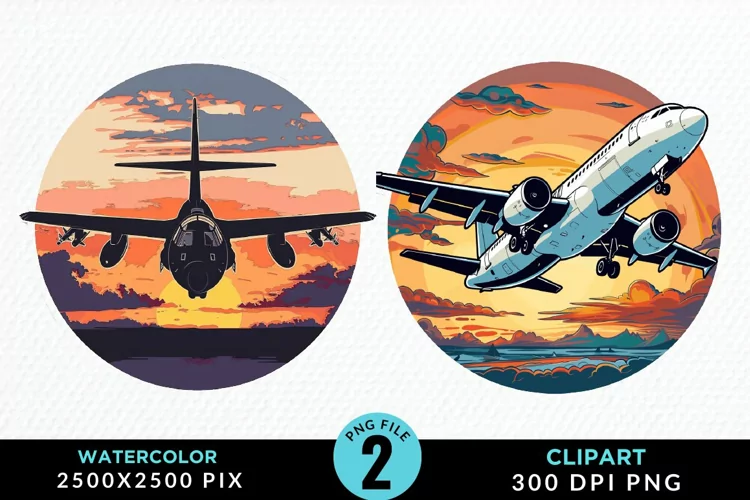 Watercolor Cargo Airplane Graphic Clipart