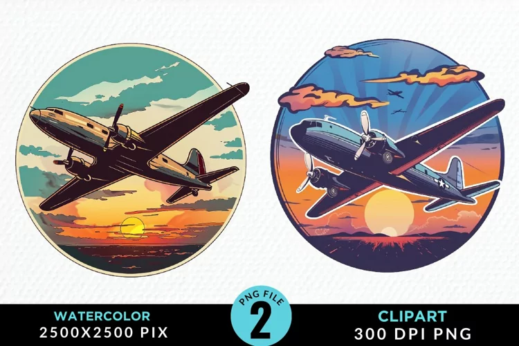 Watercolor Cargo Airplane Graphic Clipart