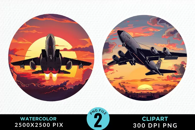 Watercolor Cargo Airplane Design Clipart
