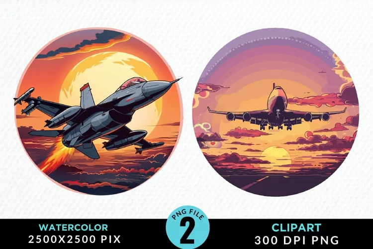 Watercolor Cargo Airplane Graphic Clipart