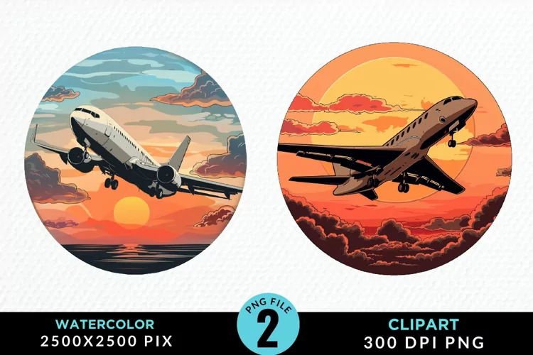 Watercolor Cargo Airplane Graphic Clipart