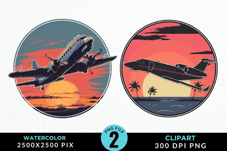 Watercolor Cargo Airplane Design Clipart