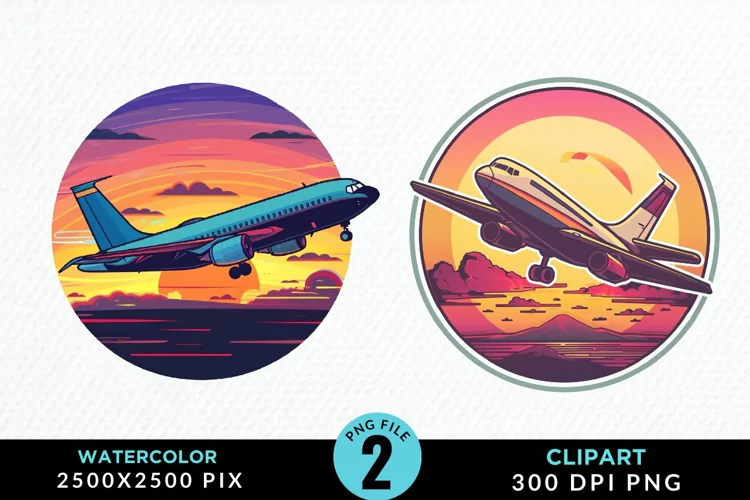Watercolor Cargo Airplane Graphic Clipart