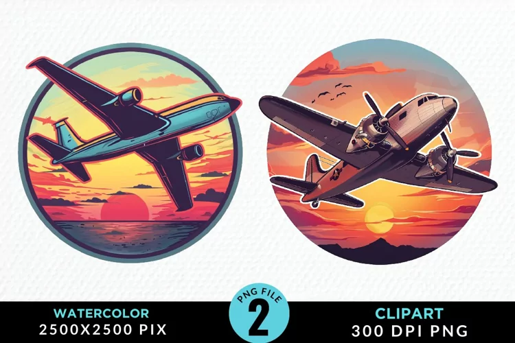 Watercolor Cargo Airplane Design Clipart