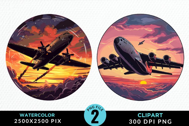 Watercolor Cargo Airplane Graphic Clipart