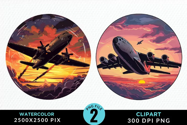 Watercolor Cargo Airplane Graphic Clipart