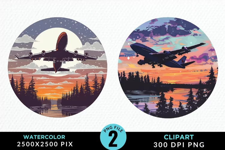Watercolor Cargo Airplane Graphic Clipart
