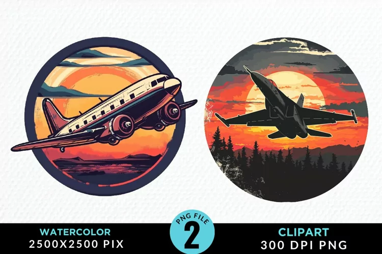 Watercolor Cargo Airplane Graphic Clipart