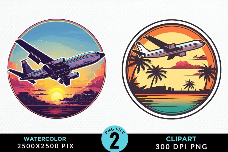 Watercolor Cargo Airplane Design Clipart