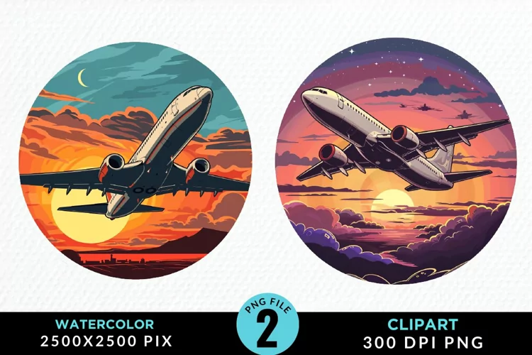 Watercolor Cargo Airplane Graphic Clipart