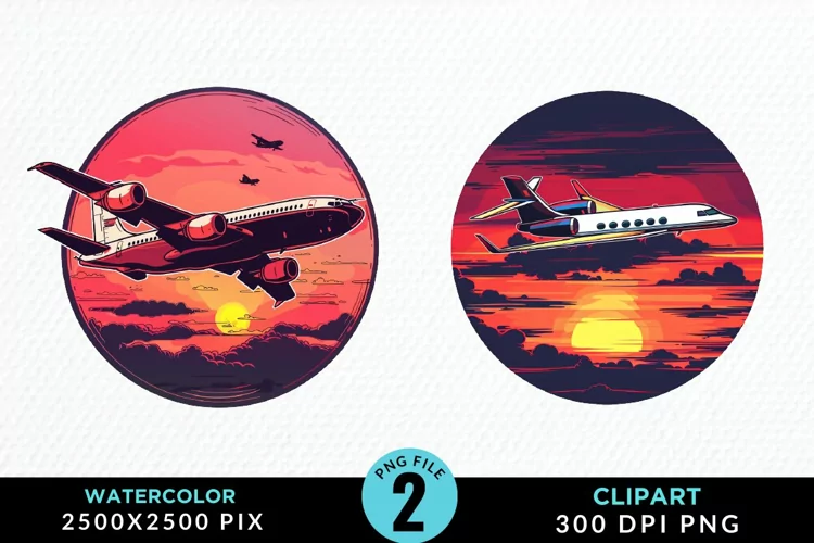 Watercolor Cargo Airplane Graphic Clipart