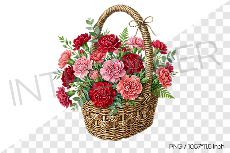 Mixed Carnations in Rattan Basket PNG Clipart Flower Illust