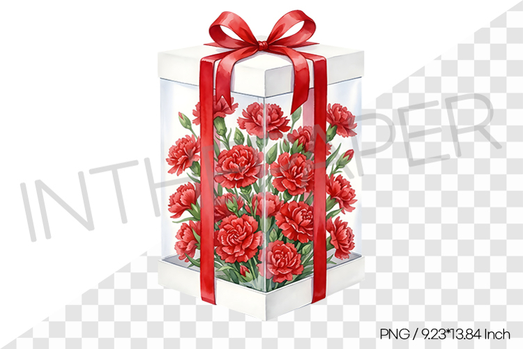 Red Carnations in Clear Gift Box PNG Clipart Flower Illust