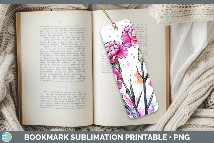 Watercolor Carnation Bookmark Sublimation Printable Designs