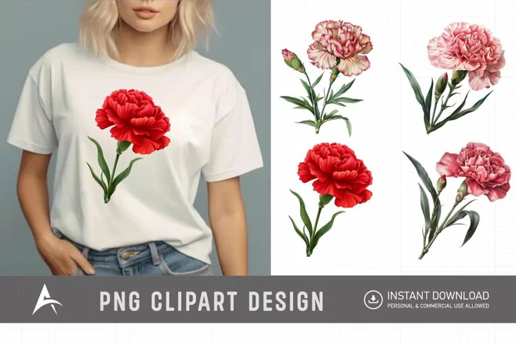 Watercolor Carnation Flower Clipart