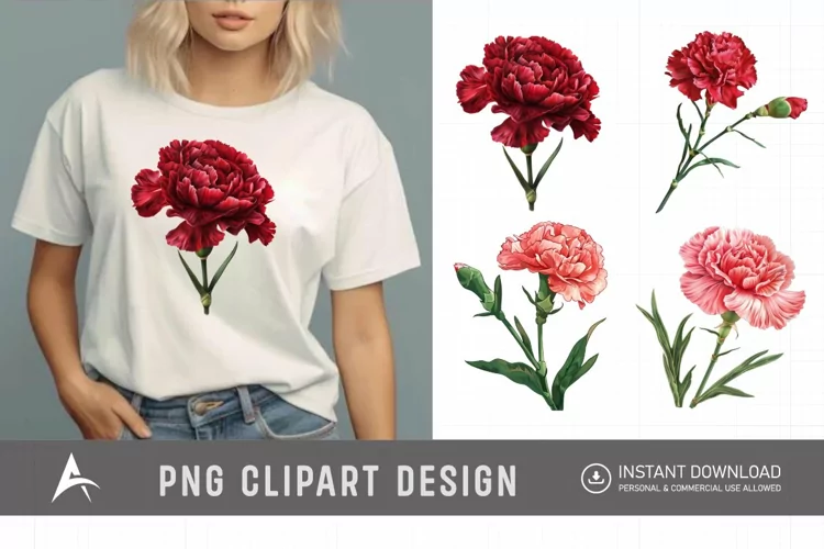 Watercolor Carnation Flower Clipart